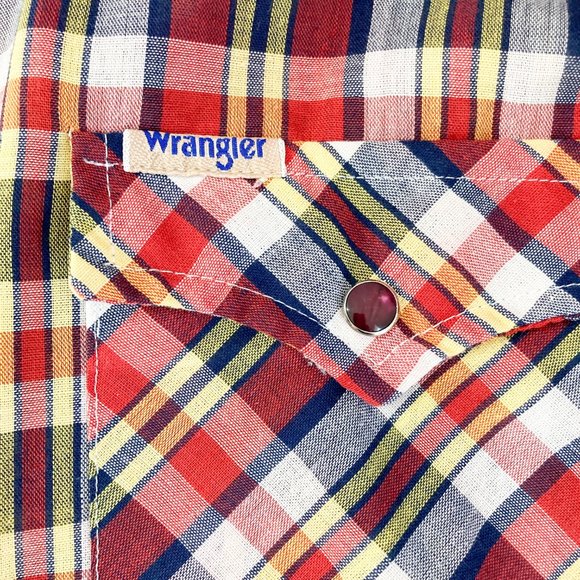 1980's Wrangler Snap Button Plaid Cotton Long Sleeve Shirt, Women's M - Picture 3 of 13